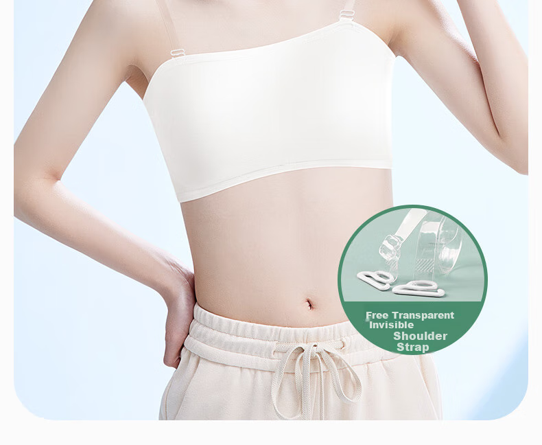 Meiya Ting Dance Student Special Invisible Bra, Teenage Girl Bandeau Anti-Exposure Inner Layer, Middle And High School Students Strapless Invisible Chest Wrap 5