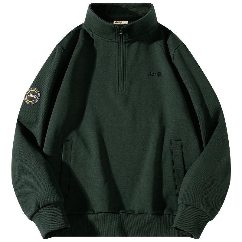 JEEP Men's Half-Zip Stand Collar Sweatshirt, Loose Fit Comfortable Long Sleeve T-Shirt, Graphite Green, 2XL
