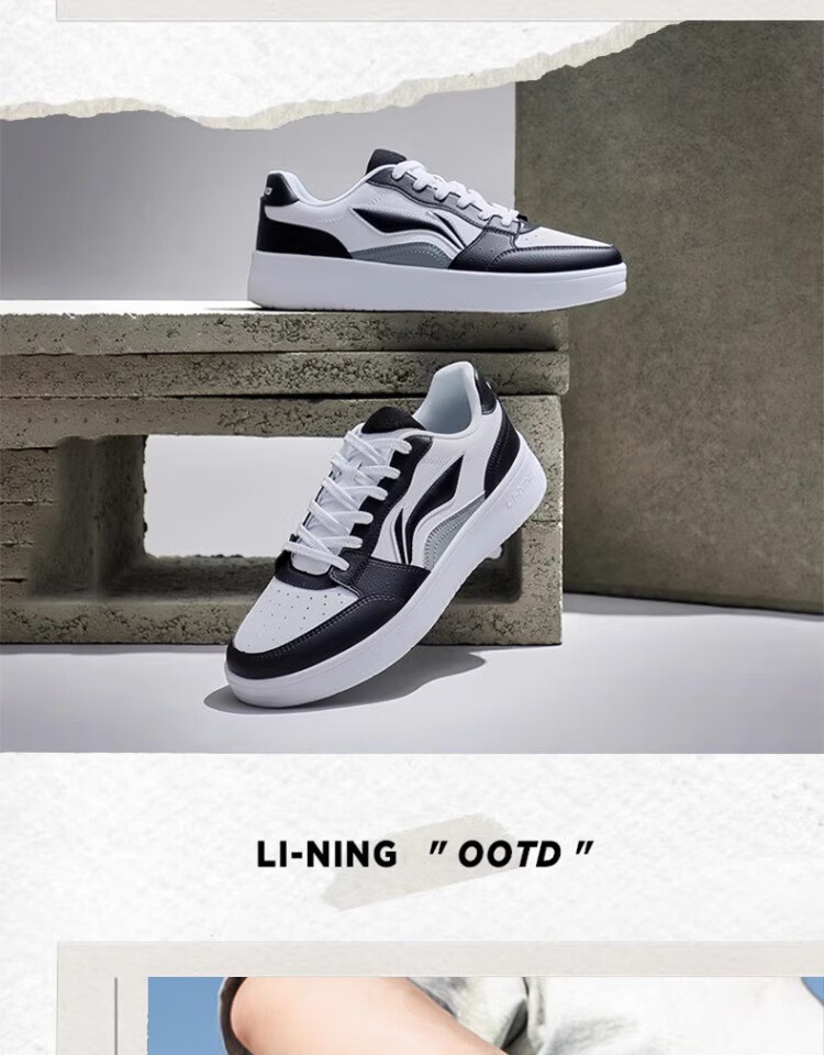 LI-NING Casual Lightweight Comfortable Shock-Absorbing Low-Top Black and White Sneakers Non-Slip Durable Men's Sports Shoes 7