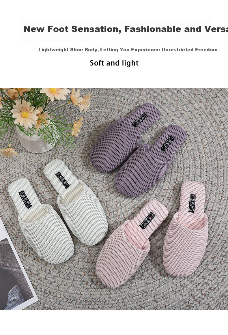 Hengyuanxiang Japanese-Style Lightweight Breathable Mesh Slippers for Couples, Nordic Style Closed-Toe Slippers for Men And Women, White, Size 36-37 3