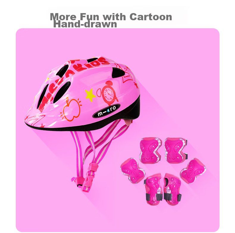 Micro Ancient Children's Protective Gear Roller Skates Skateboard Balance Bike Helmet Micro Anti-Fall Hand Elbow Knee X8M Pink S Size 15