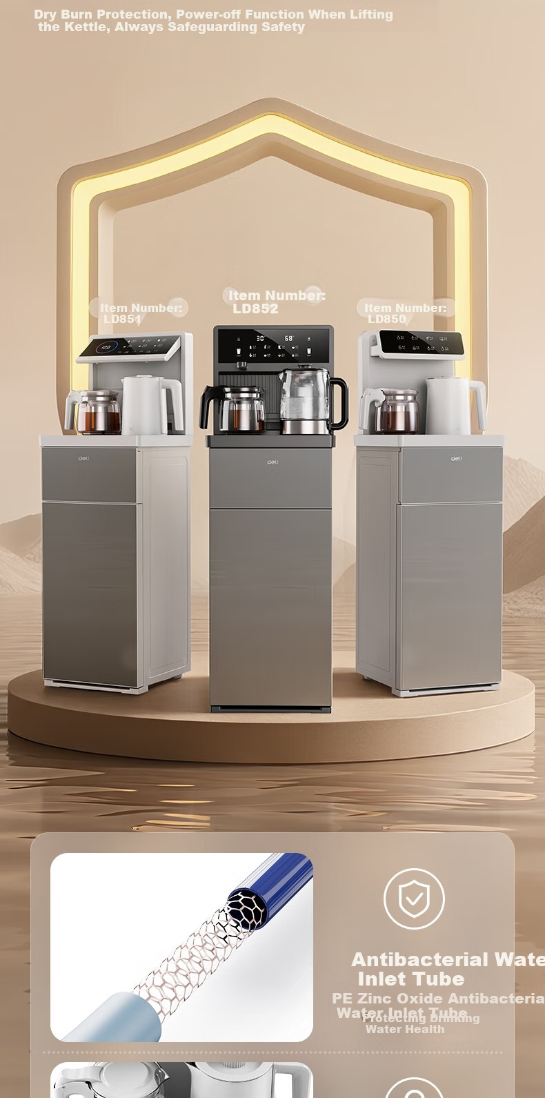 Deli Tea Bar Machine, Water Dispenser for Home Use, High-End Living Room Tea Bar Cabinet, All-In Water Dispenser, Floor-Standing, Bottled Water Storage, Bottom-Mounted Kettle 10