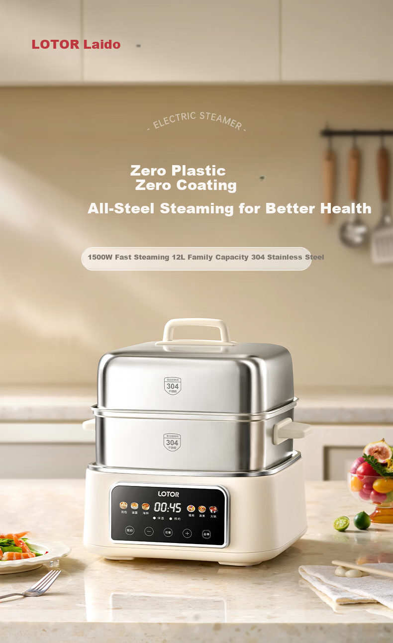 LOTOR Multi-Functional Electric Steamer Pot, Breakfast Stewing And Steaming All-In 2-3 Layer Steamer Pot, Electric Cooker, Small Size for 1 Person Or 2, Stainless Steel Large Capacity for Home Use, 3-4 People, Multifunctional Pot without Coating 1