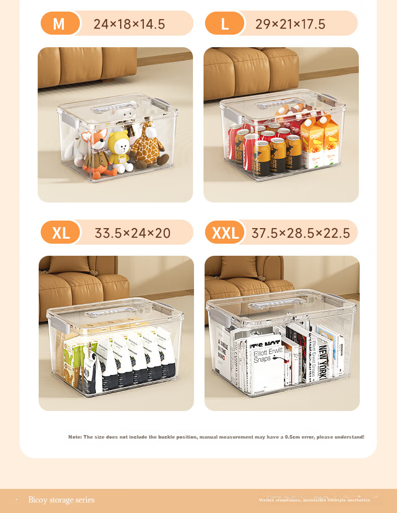 Baicaoyuan Transparent Storage Box with Handle, Thickened Plastic Organizer for Clothes, Toys, Snacks And Books, XL Size 11