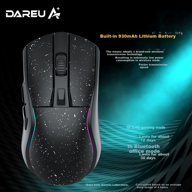 Игровая мышь DAREU A950, беспроводная, Bluetooth, 2.4ГГц, RGB, для больших рук, черная