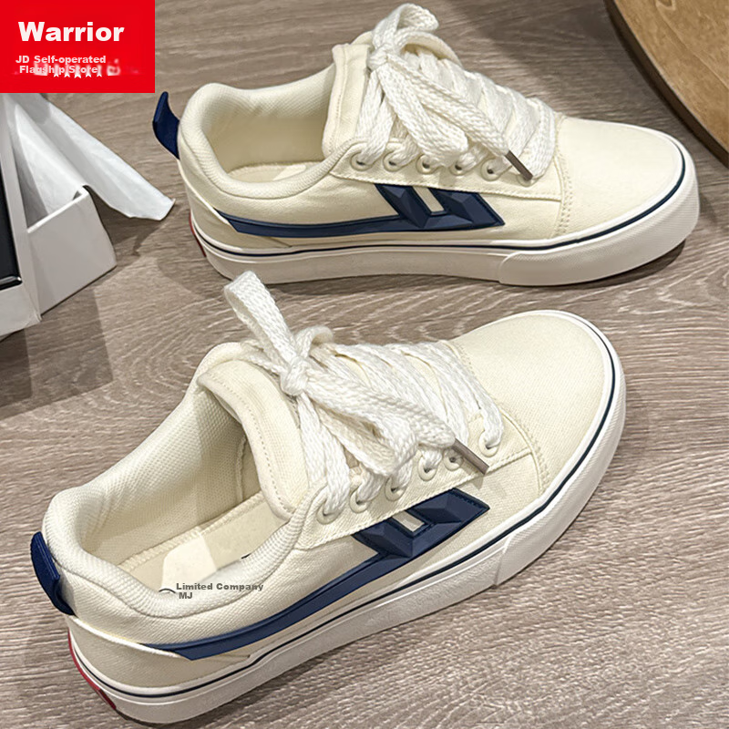 Huili Official Women's Canvas Shoes, 2026 Summer Retro Casual Sneakers, Lightweight White Shoes for Women, Beige Deep Blue, Size 36