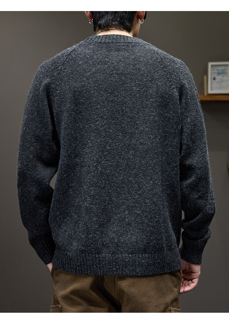 Pierre Cardin Men's Sweater Autumn Winter Retro Crew Neck Knitwear Solid Color Loose Fit Black XL 2