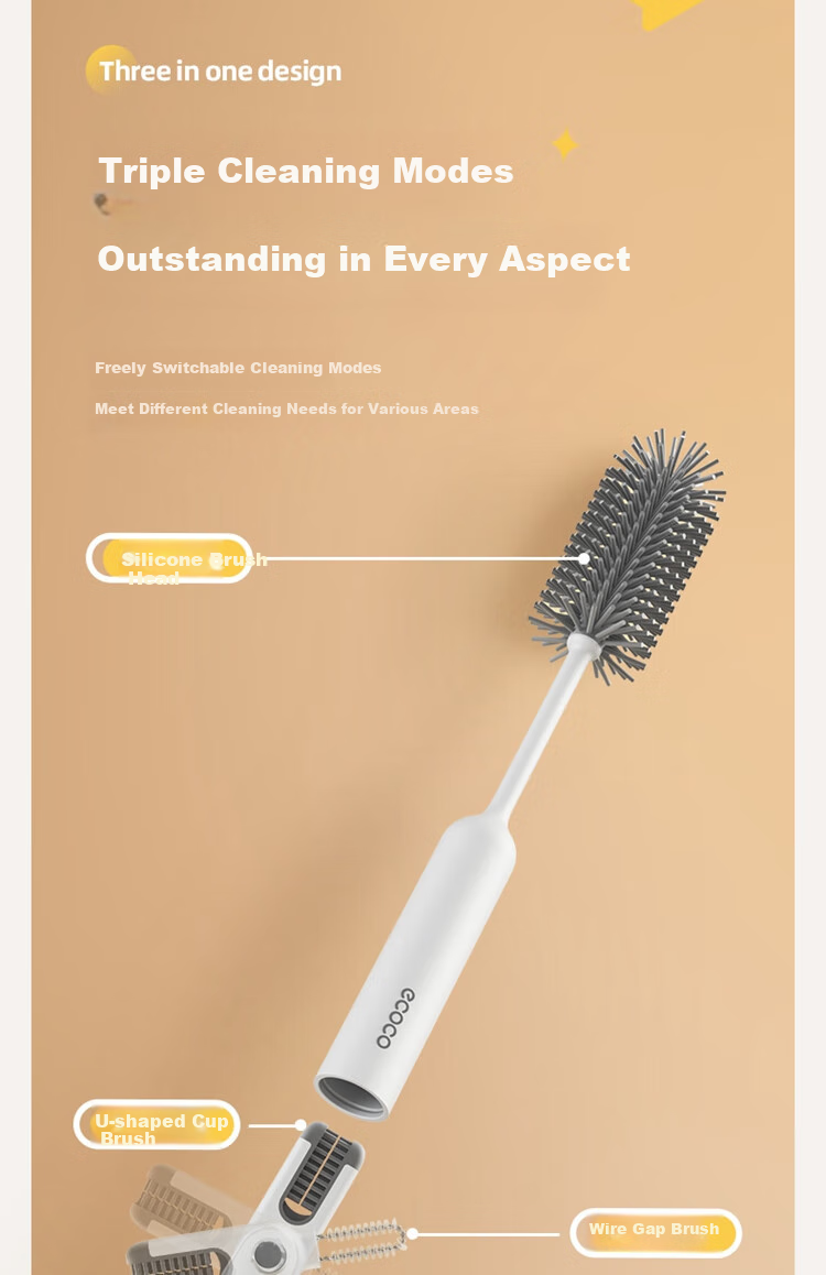 Ecoco Bottle Brush, Milk Bottle And Thermos Cup Cleaning Brush, Three-In Multifunctional Long Handle Specialized Brush E25202 Yellow 4