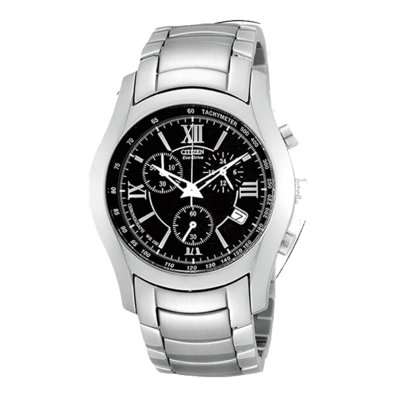 CITIZEN Men's Japanese-Korean Solar-Powered Watch Black Dial Steel Band Fashionable Men's Watch Father's Day Gift AT0161-56E