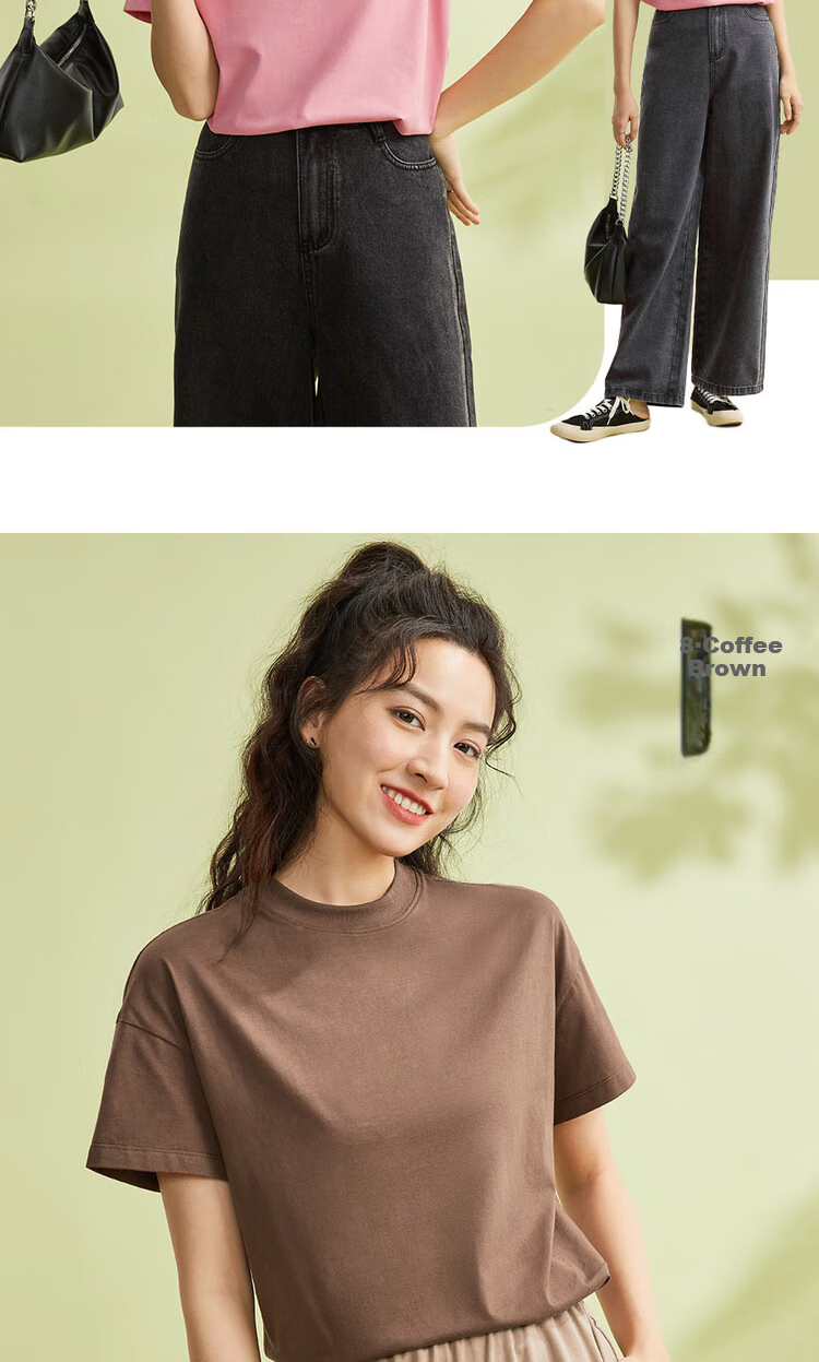 Giordano Women's T-Shirt, Pure Cotton, Skin-Friendly, Elegant Blouse, Comfortable Loose-Fitting Turtleneck Top, Short Sleeve, 05322396 18