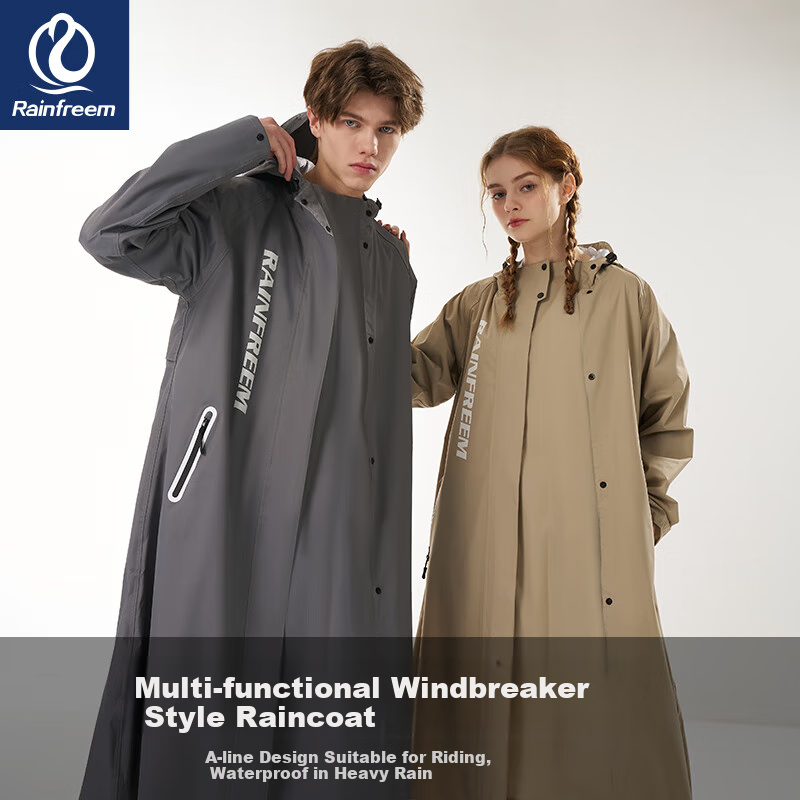 Qinfeimanyuyi Electric Scooter Raincoat, Long One-Piece Full-Body Raincoat for Riders, Storm Protection, Gray, 4XL