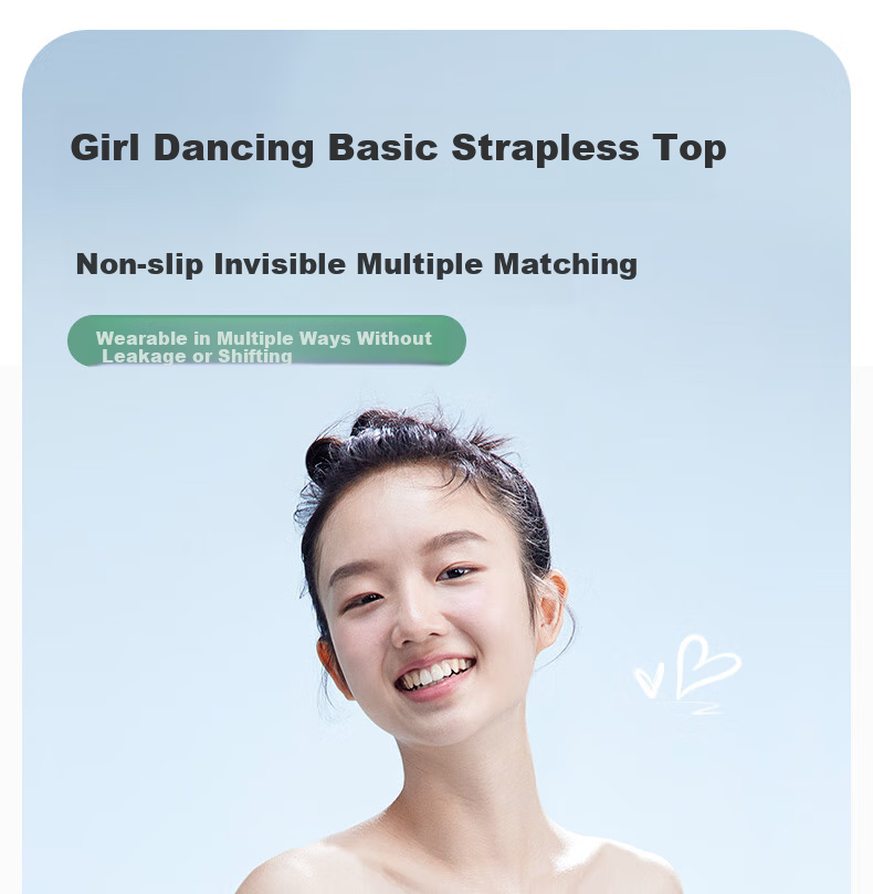 Meiya Ting Dance Student Special Invisible Bra, Teenage Girl Bandeau Anti-Exposure Inner Layer, Middle And High School Students Strapless Invisible Chest Wrap 1