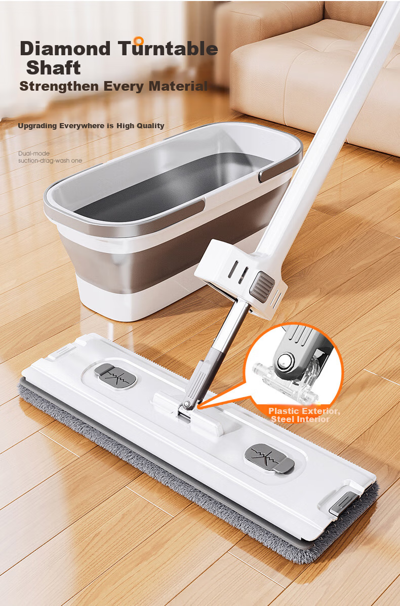 Xiangjiamei Flat Mop, 42cm, 2 Fabric Chenille, Household All-In Cleaning, 2026 New Model, Lazy Person's Absorbent No-Hand Flat Mop 12