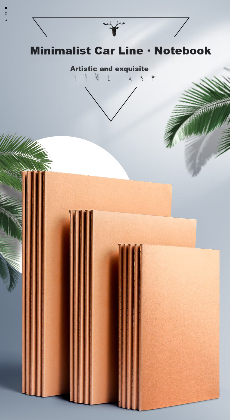 Jinzhi A4 Notebook, Homework Book, 5 Packs, A4 Size, 200 Sheets, Kraft Paper Notebook, Lined Notebook, Stitched Notebook, Sewn Journal, Soft Cover Student Record Book 1