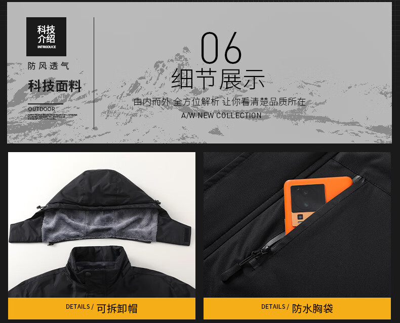JEEP SPIRIT Men's Fleece-Lined Windproof Warm Outdoor Thick Jacket Black 2XL 7