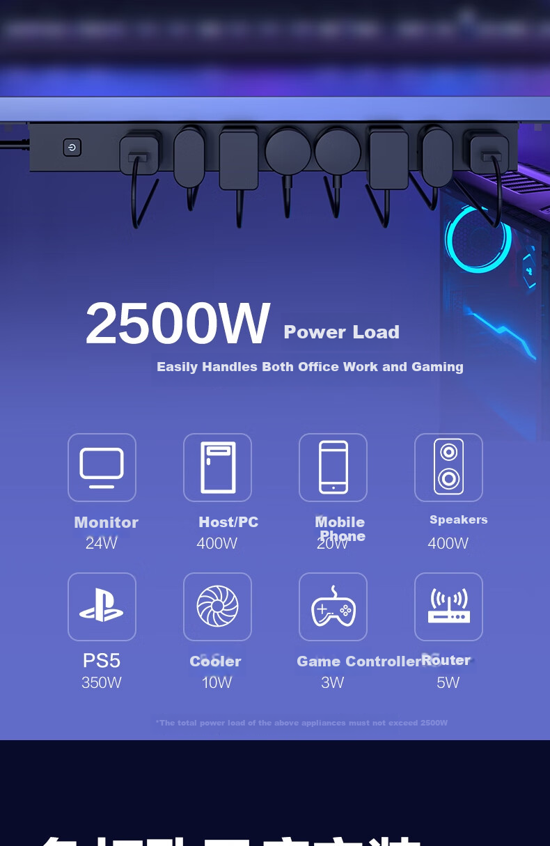 Deli PDU Desktop Overload Protection Under-Desk Gaming Cabinet Socket/power Strip/extension Cord/strip/extension Bar, 8 Outlets with Master Switch, Total Length 1.8 Meters, Black, LU5080 6