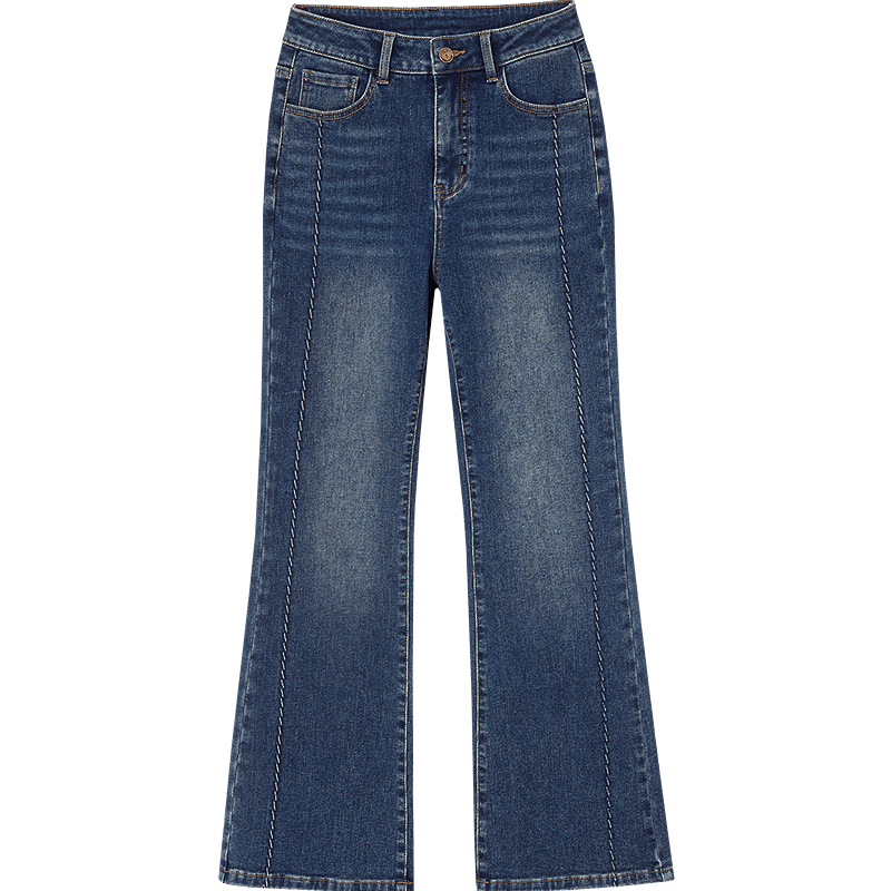 Demana [Fleece Lined Version] Winter Hand-Washed Warm Cloud Cotton Flared Slim Stitching Washed Women's Jeans