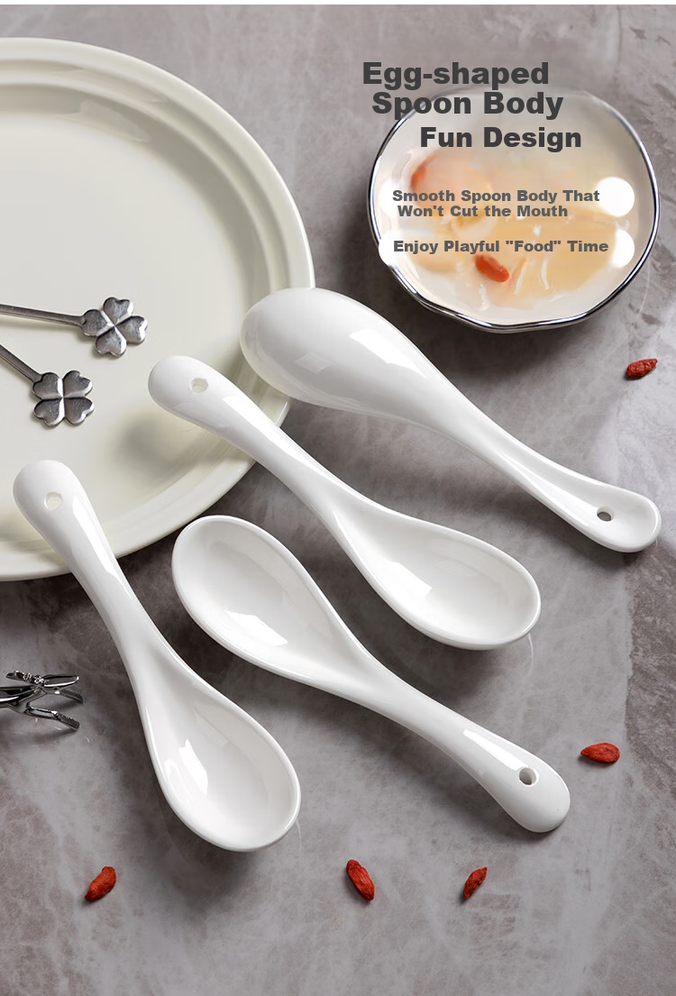 Banwushenghuo Ceramic Large Spoon, Household Long-Handled Soup Ladle, Porridge Scoop, Large Soup Spoon, High-Quality Serving Spoon, Porridge Mixing Spoon, Dining Spoo 5