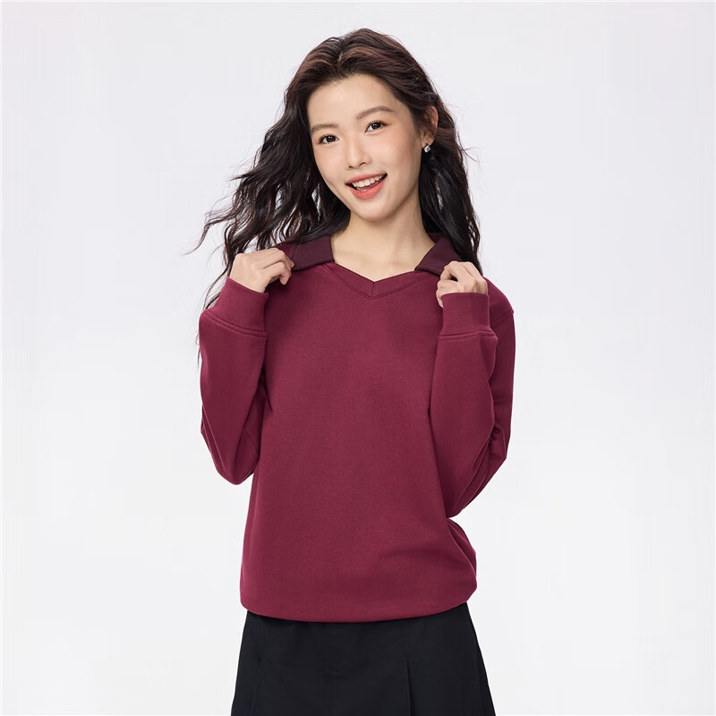 Giordano Women's Autumn Winter New Mist Color Fashion Contrast V-Neck Pullover Sweatshirt 05325807