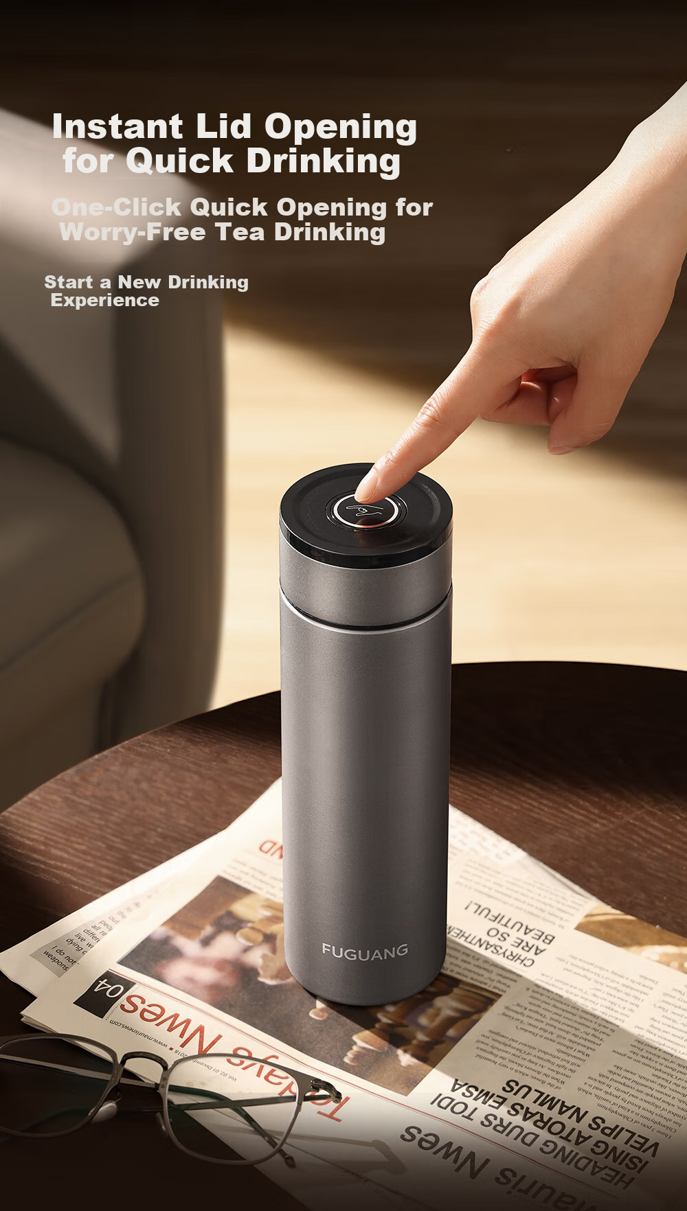 Fuguang Car One-Touch Lid-Opening Insulated Mug, Tea-Water Separation, 316L Stainless Steel Tea Infuser Cup, Cold-Keeping Cup, Business Water Bottle 2