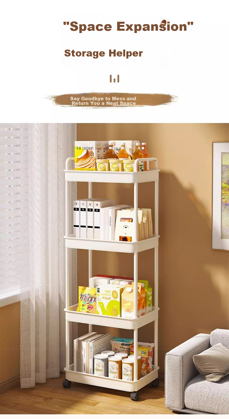 Jingjiayi Baby Stroller Storage Rack, Multi-Layer Bathroom Kitchen Floor-Standing Vegetable Snack Movable Storage Shelf, 3-Tier 4