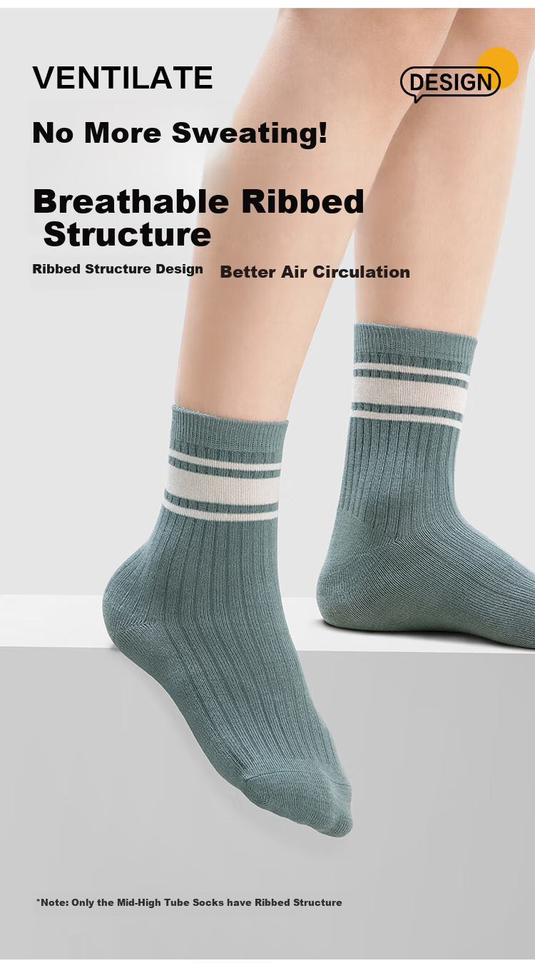 JD Jingzao Children's Socks Girls' Four Seasons Mid-Calf Striped Cotton Socks 9-12 Years Back to School Youth Size 20-22 10