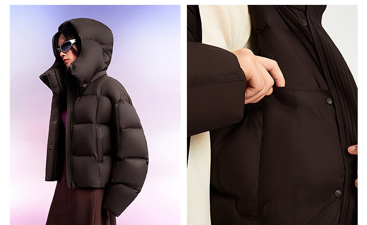 BOSIDENG Off-Season Winter Puff Down Jacket Women 90% Down Thickened Detachable Hood Loose Short Lazy Style Coat 17