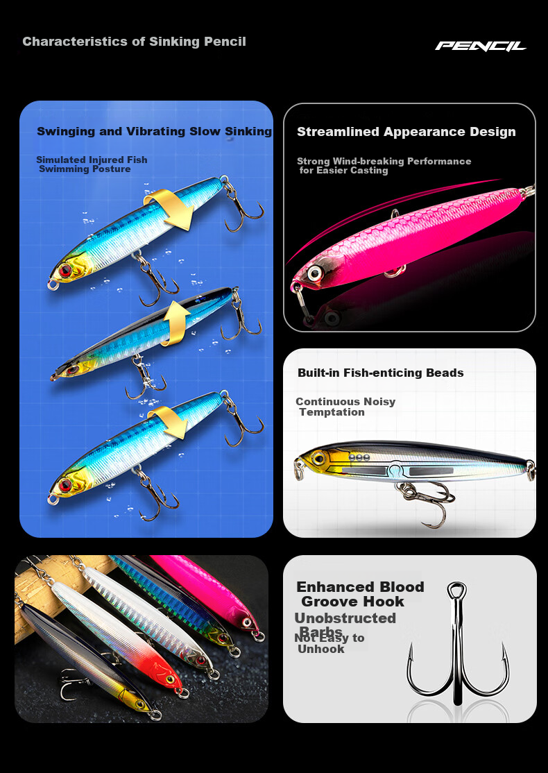 Kemailei Lead Sinking Pencil Lure, Long-Casting Sinking Pencil Bait, Hard Bait Set, for Freshwater Fishing, Specifically for Topmouth Culter, 14g 2