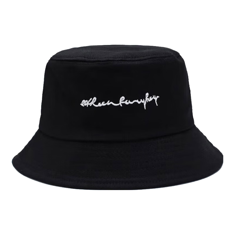 GLO-STORY Sun Hat, Korean Style Unisex Bucket Hat, Retro Versatile Fisherman Hat, MMZ814102, Black Lettering