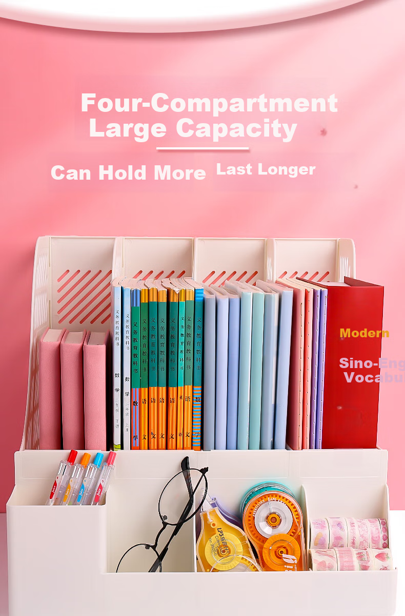 Licao File Organizer Shelf, Document Storage Box, File Folder Holder, Desktop Bookshelf, Office File Rack, File Basket with Built-In Pen Holder, Office Supplies, Forest Gree 9