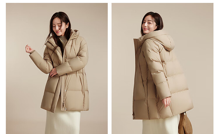 BOSIDENG Women's Off-Season 90% Down Thickened Hooded Loose Mid-Length Casual Warm Coat 8