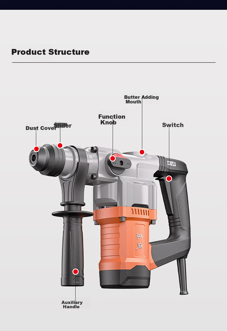 Dongcheng 1050W Electric Hammer And Pick Two-In DZC1050-26B Impact Drill, Concrete Electric Drill, Built-In Safety Clutch 10