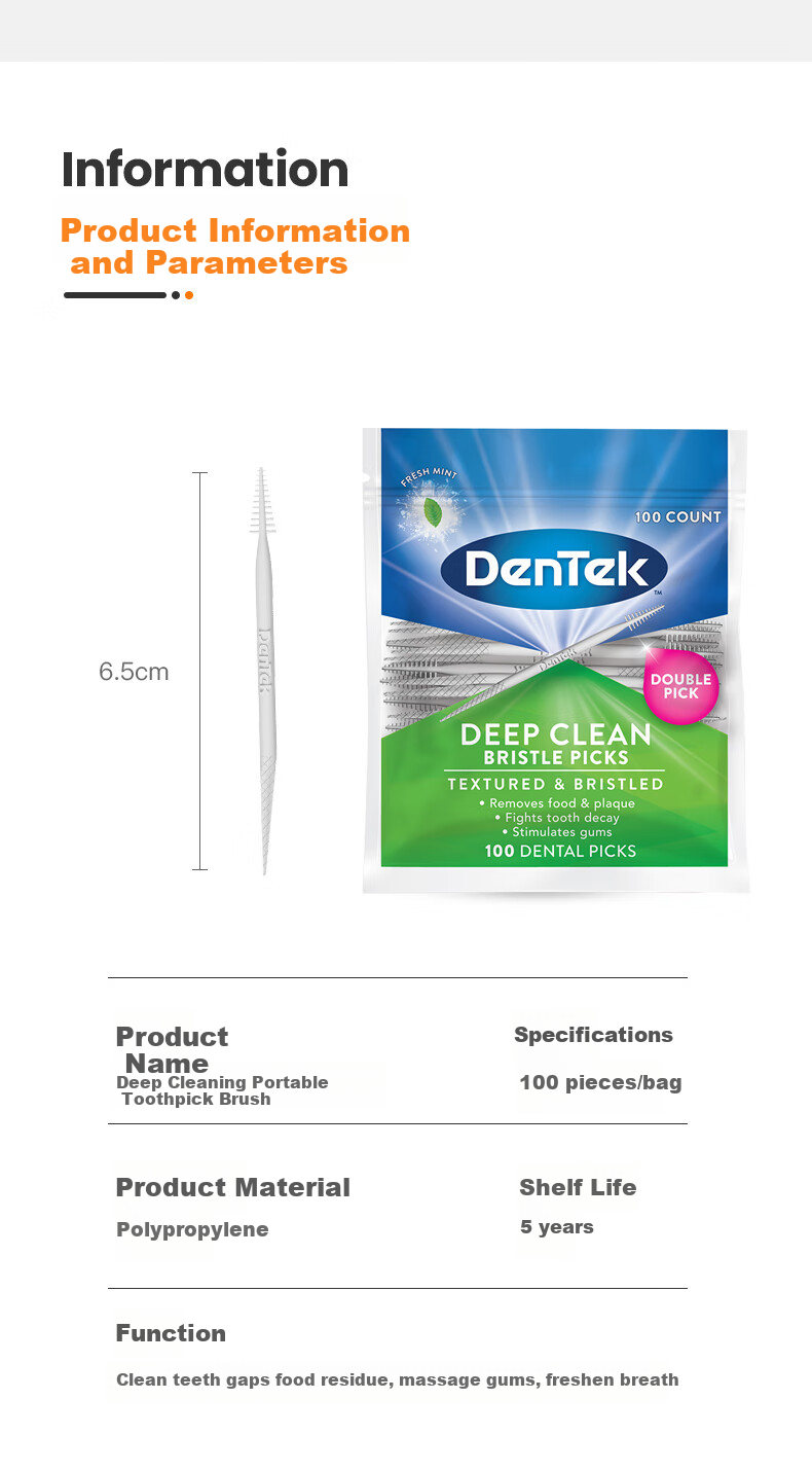 Detaike Imported Toothpicks 300 Pieces, Fish Bone Brush for Gaps Between Teeth, Plastic Interdental Brush, Toothpick Tool, Mint Flavor 5