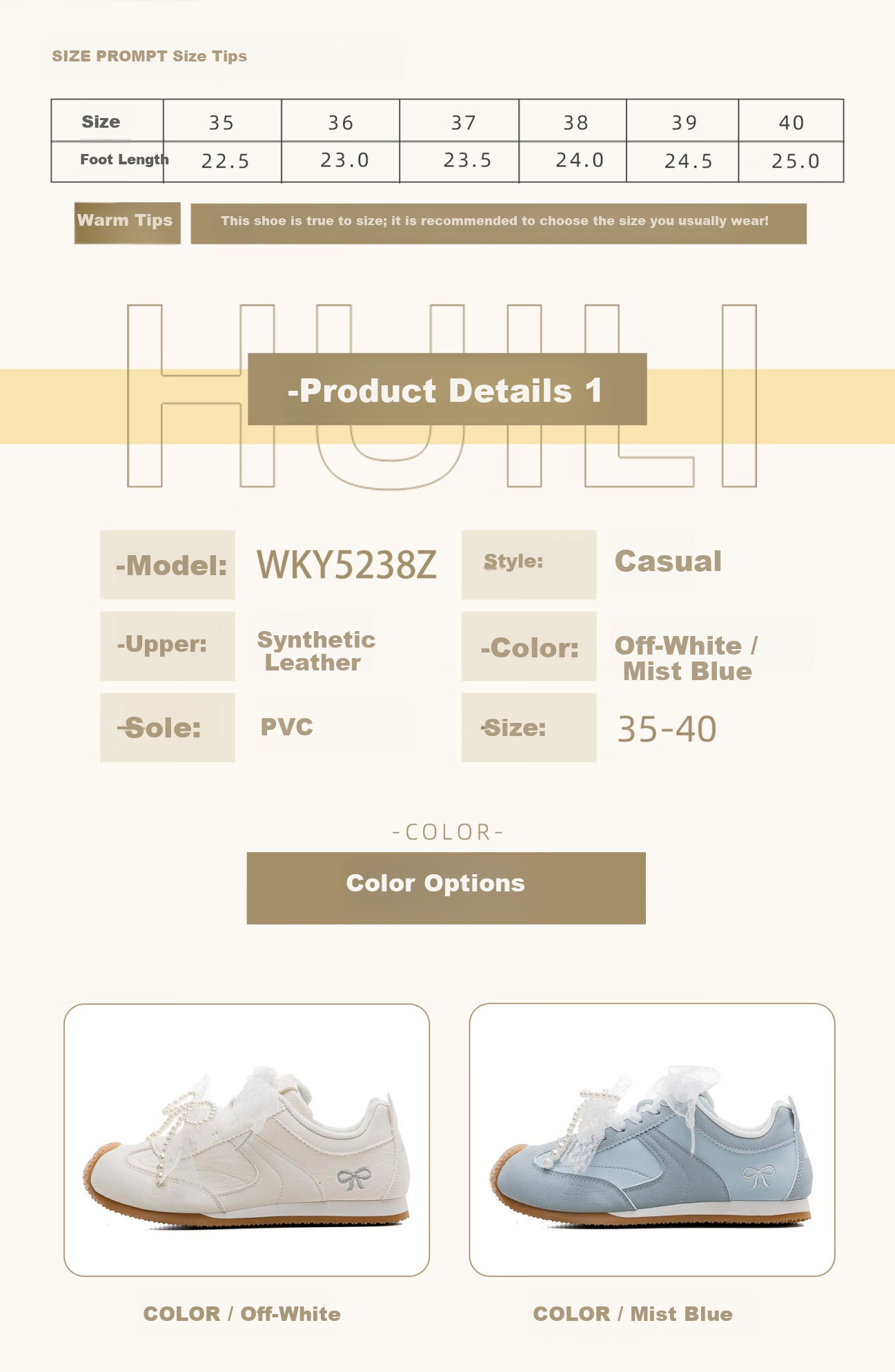 Huili Women's Shoes, Soft Sole Training Shoes, Leather Casual Sneakers WXY5238Z, Misty Blue (With Accessories), Size 37 2