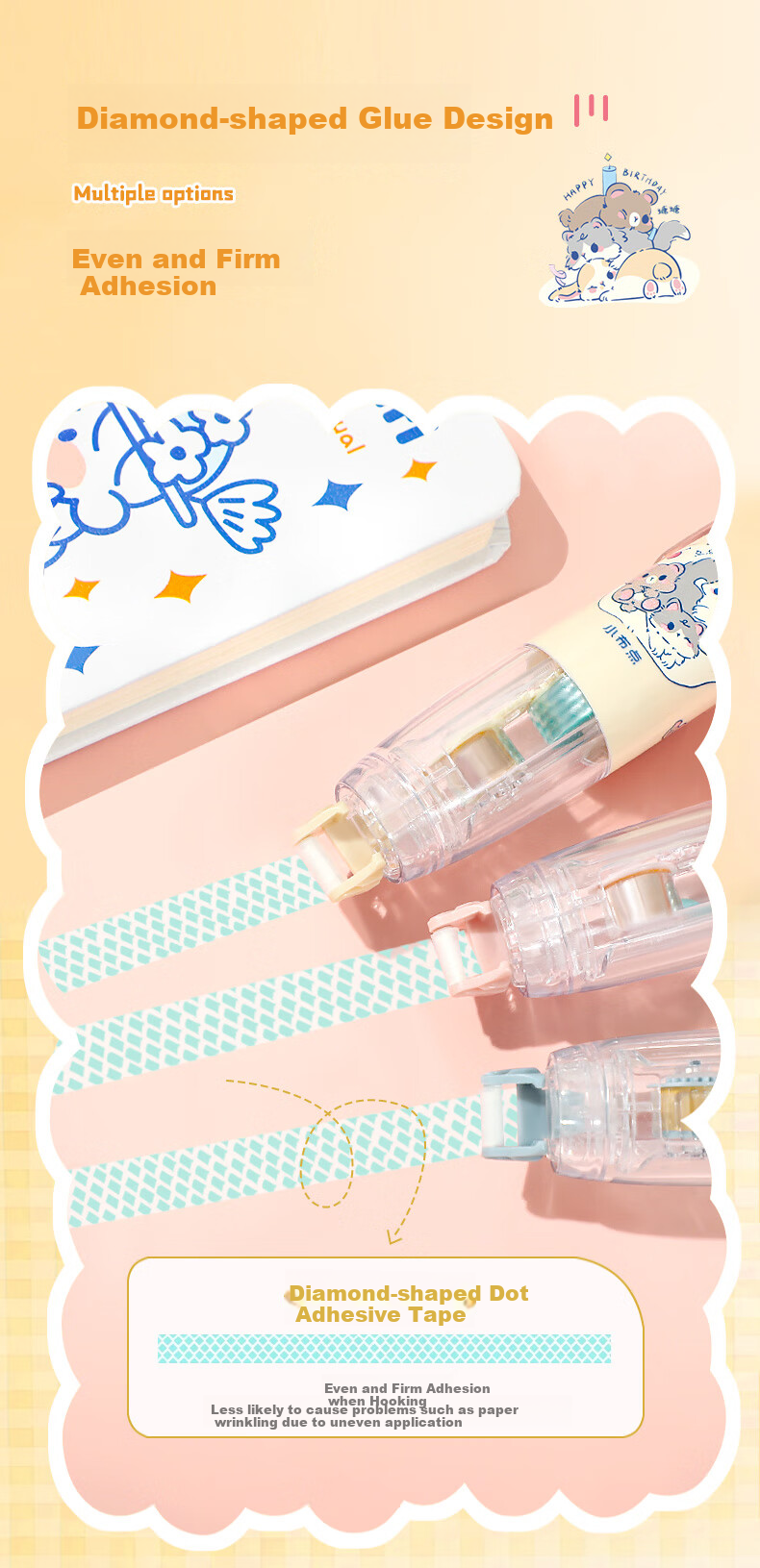 CHANGLi Push-Button Dot Glue Correction Tape Double-Sided Transparent High-Adhesive Student Error Correction Tape Journal Sticker Dot Glue Pen Children's Handcraft Dotted Double-Sided Adhesive Glue Large Capacity 5