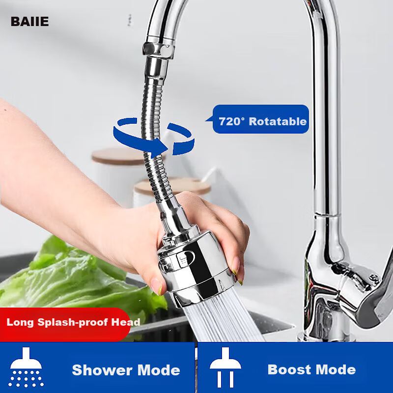 BJ Faucet Extender, Splash-Proof Kitchen Faucet, Anti-Splash Head Filter, Water-Saving Long Aerator