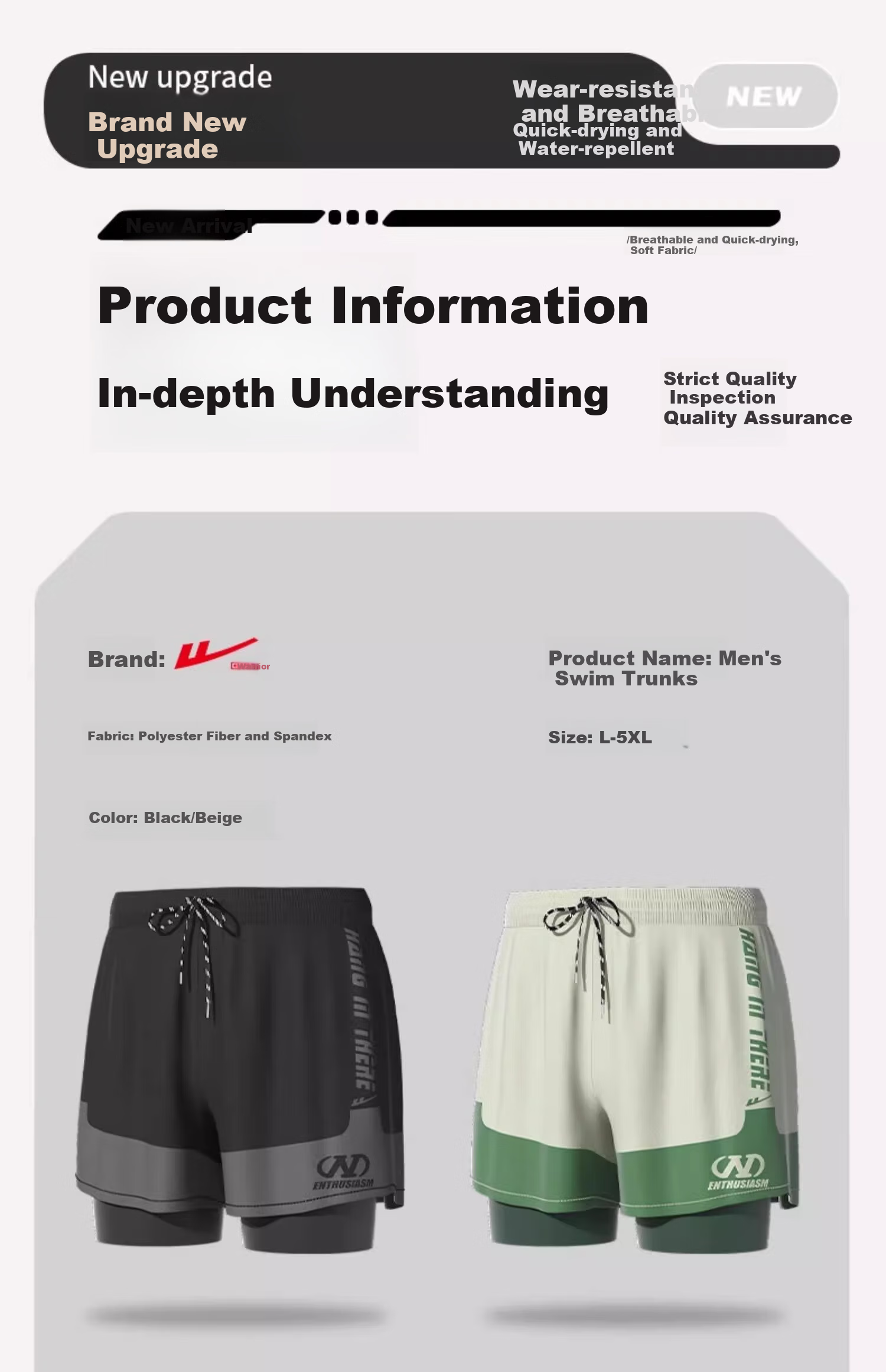 Huili Men's Swim Shorts, Hot Spring Swimming Trunks, Anti-Embarrassment Quick-Dry Large Size Swim Shorts 25041 Black 2XL 12