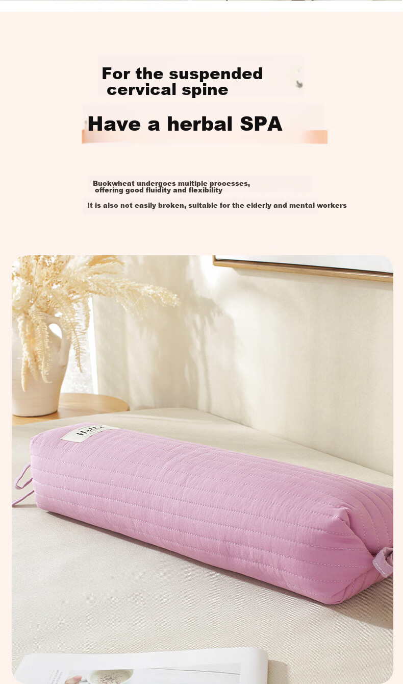 Hengyuanxiang Buckwheat Hull Pillow, Pure Cotton Candy Filling Neck Pillow, Single Person Nap Pillow, Bean Green 58*20*8cm 3