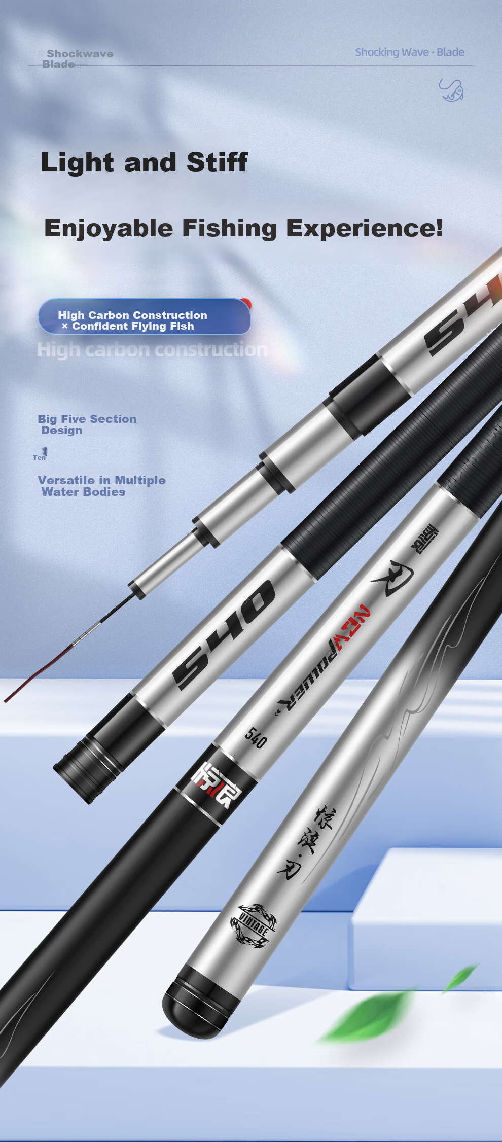 Jinglang Blade 4.5-Meter Fishing Rod, Ultra-Light Ultra-Hard Carbon Fiber Pole, 28-Section Telescopic Rod for Carp Fishing, Fishing Tackle 1