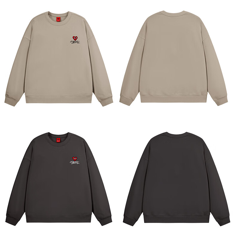 Charles Heart Sweatshirt Unisex Couple Casual Crewneck Love Heart Print Loose Fit Youth Simple Top Khaki S 9