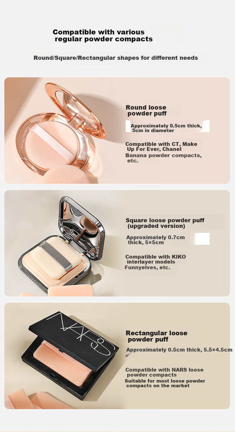Meifuyu Double-Sided Flocked Powder Puff (Thin Round Shape), 3 Pieces, CT Replacement for Loose Powder Puff, Setting Makeup, MF8559 3