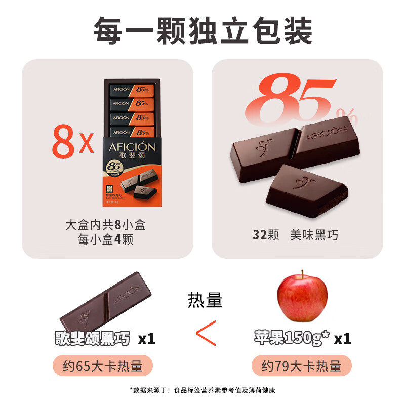 歌斐颂85%纯可可黑巧克力288g 网红休闲零食苦糖果 备考试高考生日礼物