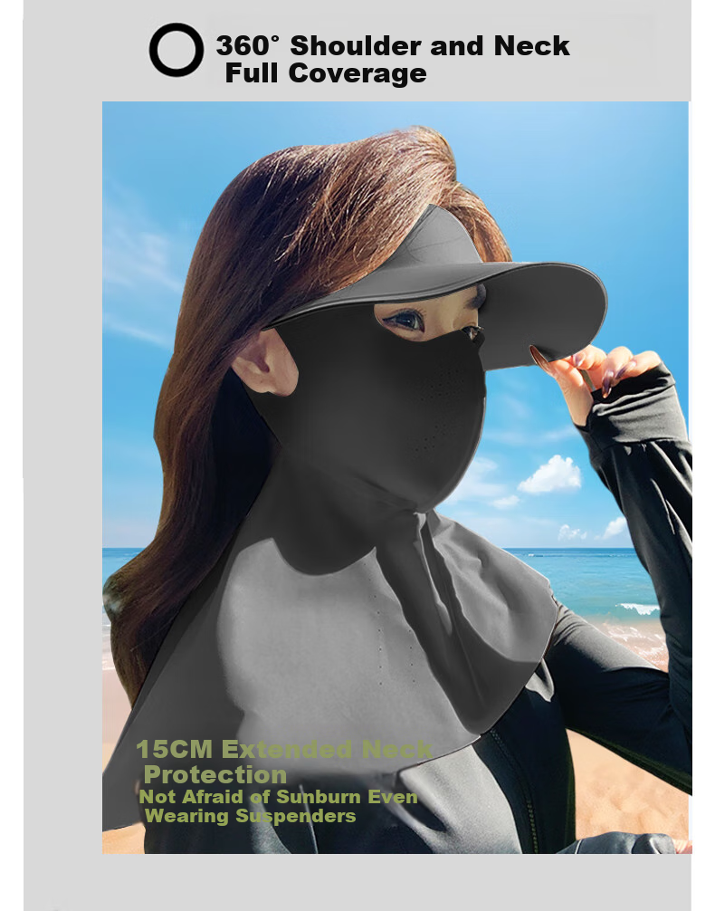 Ousen Sun Protection Face Mask Hat for Women, Summer Ice Silk Face Mask, Detachable Cycling Full-Face UV Protection Sunshade New 3