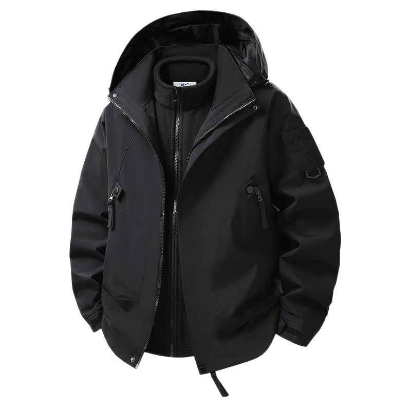 Warrior 3-in-1 Waterproof Windproof Outdoor Hiking Jacket Fleece Detachable Coat Black Unisex