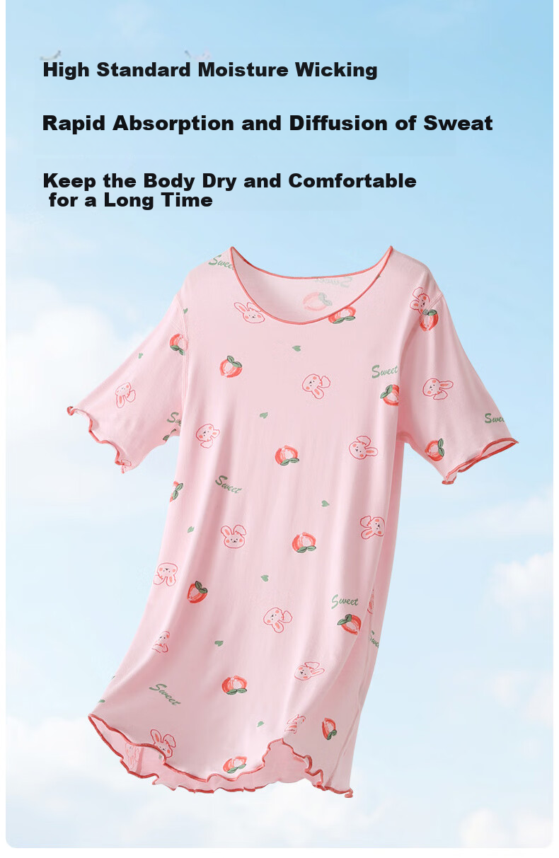 Bingxuemumian Children's Nightgown, Girls' Summer Thin Modal A-Class Ice Silk Cool Sleepwear, Big Kids' Dress Pajamas 4