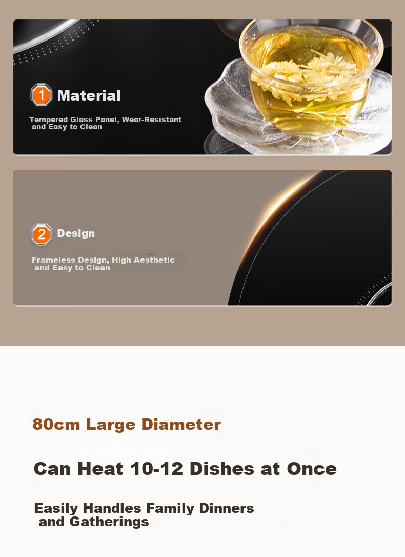 SUPOR Multifunctional Food Warming Plate, Hot Pot And Meal Warmer, Round Heating Plate, 80CM Rotatable Dining Table Turntable, BZ80RH851J 11