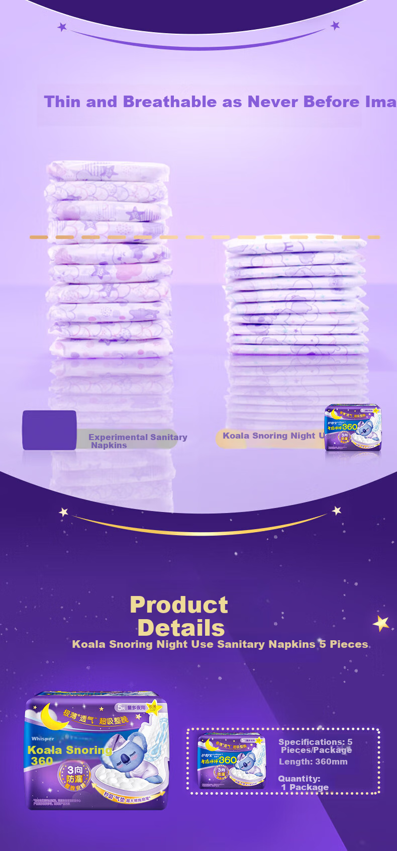 Hushubao Koala Huhu Extra Long Overnight Sanitary Pads, 425mm, 4 Pieces, Menstrual Pads, Sold by JD Official Flagship Store 5