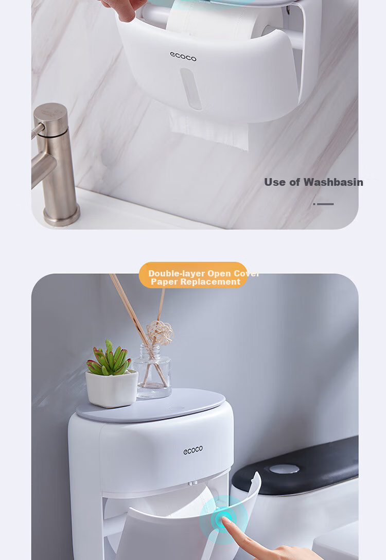 Ecoco Wall-Mounted Toilet Paper Holder, Bathroom Storage Box, High-End Toilet Tissue Dispenser, Hand Towel Holder for Restroom 9
