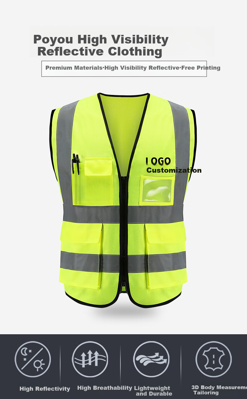 Boyou Reflective Vest, High-Visibility Multi-Pocket Construction Work Vest, Safety Emergency Rescue Warning Vest, One Size Fits All 2