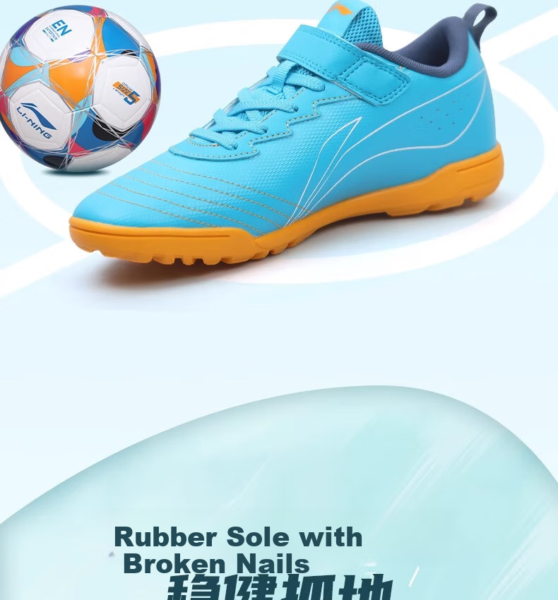 Li-Ning Children's Soccer Shoes, TF Turf Studs, for Ages 6-12, Velcro No-Tie Design, Youth And Adult Professional Football Shoes, Size 31 2